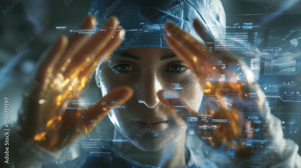 Fototapeta premium Female Doctor Futuristic Healthcare Data Technology