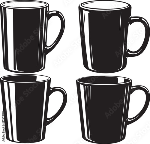 Simple black silhouette of a steaming coffee mug