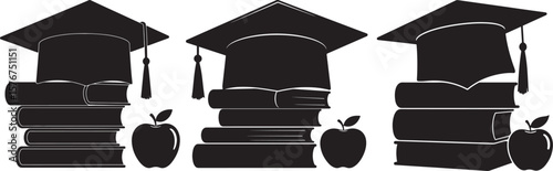Academic graduation cap on stack of books silhouette