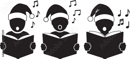 Person in santa hat singing from open book silhouette