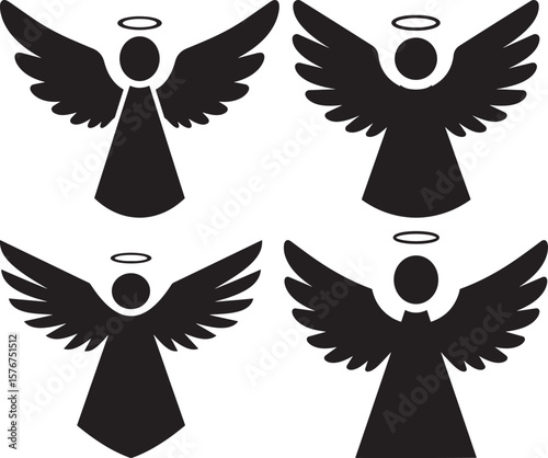 Graceful angel with wings spread in silhouette design