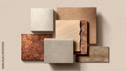 Textures and Materials Square Samples of Terrazzo, Cork, Wood, Brick, and Woven Fabric