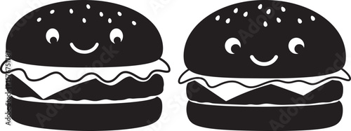 Happy cartoon hamburger face silhouette design