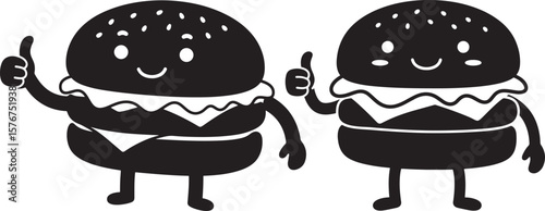 Cheerful hamburger character with a fun silhouette style