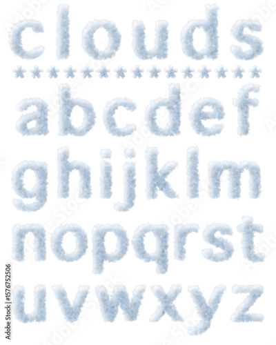 cloud alphabet letters a to z.  Each letter is formed from fluffy white clouds.  Perfect for creative projects and designs.