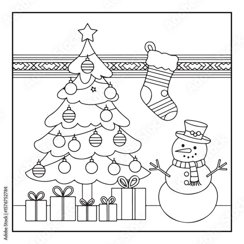 Christmas Coloring Book Pages, Kids, Adults, Teens, Black and white Drawing, Line Art, Vector Illustration, bold and easy, Coloring book, Coloring Pages, Printable Designs
