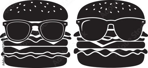 Hamburger wearing sunglasses silhouette for food branding