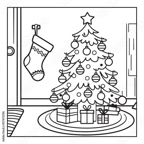 Christmas Coloring Book Pages, Kids, Adults, Teens, Black and white Drawing, Line Art, Vector Illustration, bold and easy, Coloring book, Coloring Pages, Printable Designs