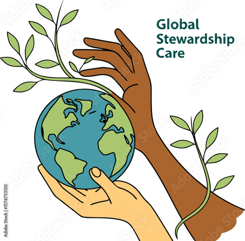 hands holding earth with leaves for global care art