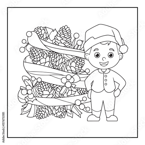 Christmas Coloring Book Pages, Kids, Adults, Teens, Black and white Drawing, Line Art, Vector Illustration, bold and easy, Coloring book, Coloring Pages, Printable Designs