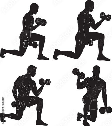 Man performing bicep curl with dumbbells fitness silhouette
