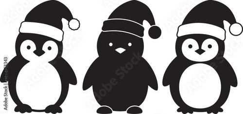 Penguin wearing santa hat festive holiday silhouette