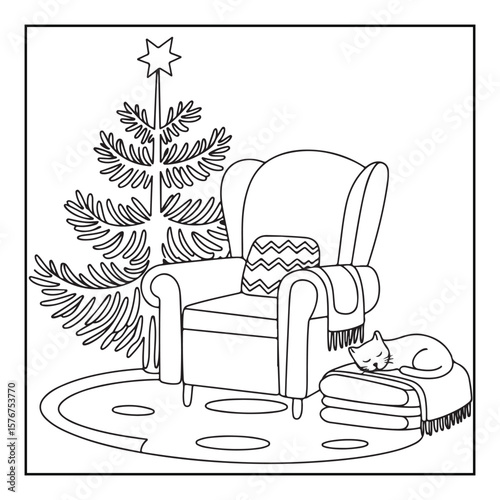 Christmas Coloring Book Pages, Kids, Adults, Teens, Black and white Drawing, Line Art, Vector Illustration, bold and easy, Coloring book, Coloring Pages, Printable Designs