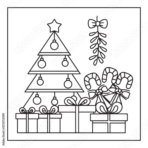 Christmas Coloring Book Pages, Kids, Adults, Teens, Black and white Drawing, Line Art, Vector Illustration, bold and easy, Coloring book, Coloring Pages, Printable Designs