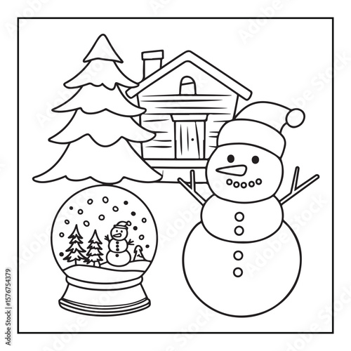 Christmas Coloring Book Pages, Kids, Adults, Teens, Black and white Drawing, Line Art, Vector Illustration, bold and easy, Coloring book, Coloring Pages, Printable Designs