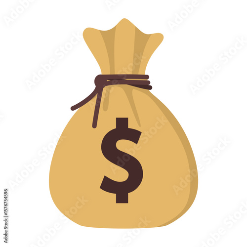Money bag icon in flat style, Dollar cash sack illustration on isolated white background.