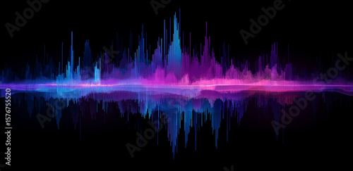 On a dark background, pink - blue light wave lines interweave, with a strong sense of technology, suitable for music and technology - themed materials