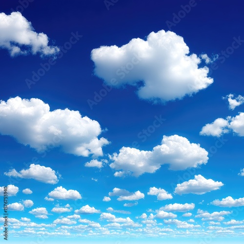 Vast, blue sky dotted with puffy white clouds