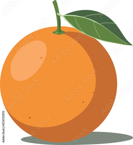A Bright Orange Vector Illustration with a Green Leaf on a Transparent Backdrop, Perfect for Promoting Healthy Eating and Fresh Produce