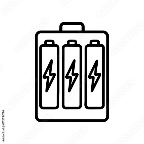 Triple Battery Pack Outline Icon — Three Batteries with Energy Symbol Inside Large Battery Frame