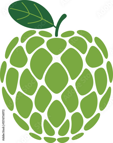 An Artistic Vector Representation of a Sugar Apple Fruit, Showcasing its Unique Bumpy Texture, Lush Green Color, and Natural Charm Against a Transparent Canvas