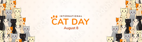 Cute Illustration Celebrating International Cat Day with Various Colorful Cartoon Cats