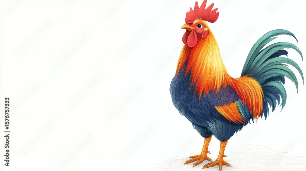Fototapeta premium A Colorful Rooster Standing Proudly Against a White Background