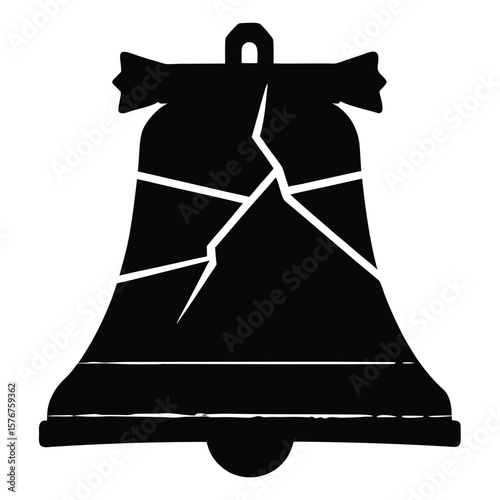 Cracked bell silhouette with bow broken black