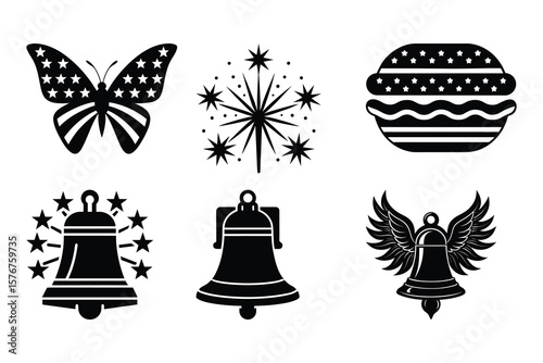 Patriotic American themed icons butterfly stars