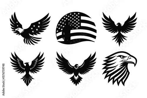 Majestic Eagles and American Flag Symbolism falcon