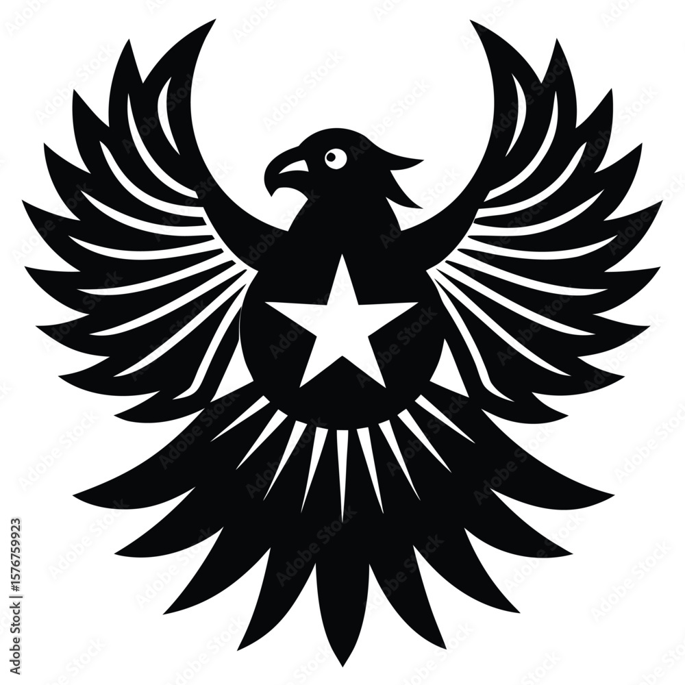Fototapeta premium Stylized eagle with star emblem bird silhouette