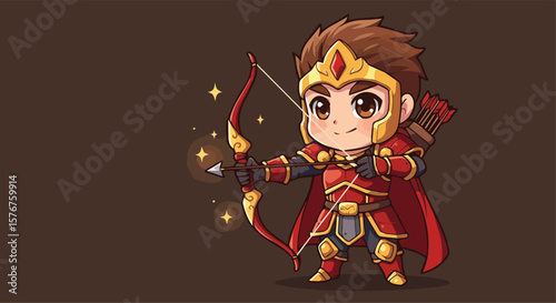 Cute Cartoon Elf Archer with Bow and Arrow in Action