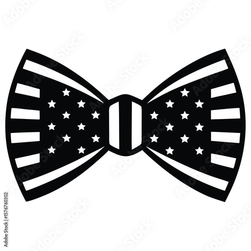 Black and white graphic illustration of a bow tie stars