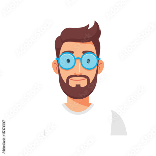 Bearded Man with Round Blue Glasses and Brown Hair