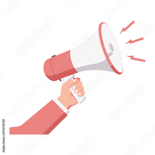 Hand Holding a Pink and White Megaphone with Sound Waves