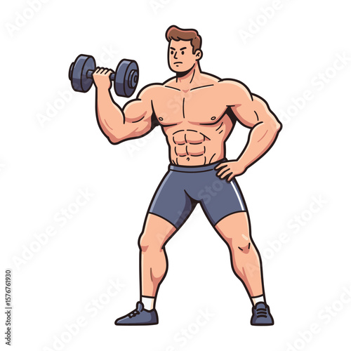 Muscular Man Lifting Dumbbell Fitness and Strength Training Illustration