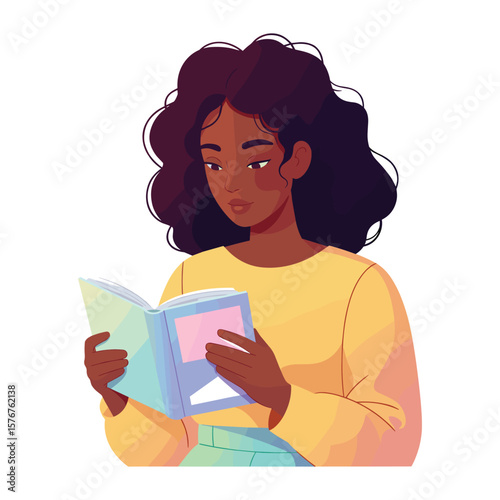 Young Woman Immersed in a Book A Portrait of Focused Reading