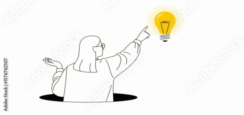 An illustration of a person with a glowing lightbulb, representing a creative idea or solution.