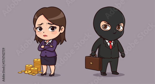 Businesswoman Facing a Thief with Stolen Money