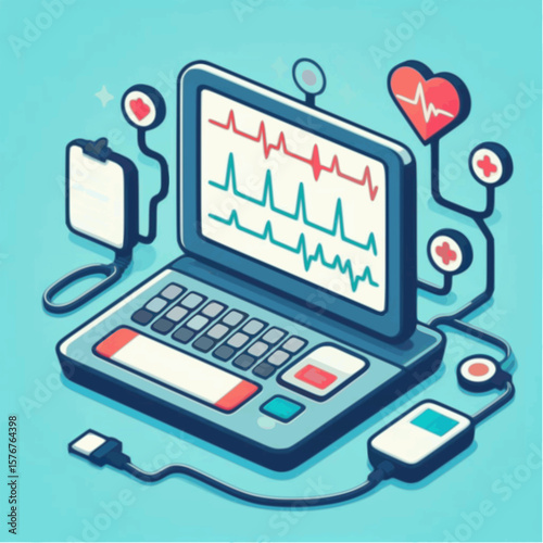 EKG machine icon with screen and cables
