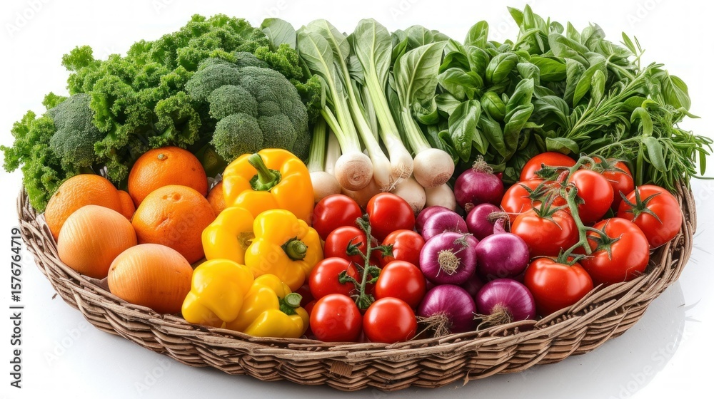 Vibrant Basket of Fresh Produce: A Colorful Array of Fruits and Vegetables Vibrant Basket of Fresh Produce: A Colorful Array of Fruits and Vegetables