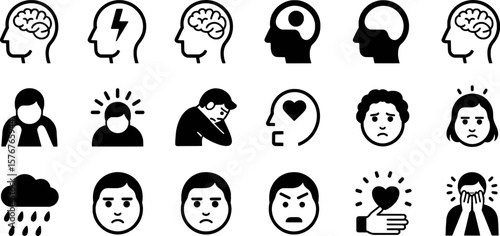 Human head brain emotion and weather icons vector set illustration graphic