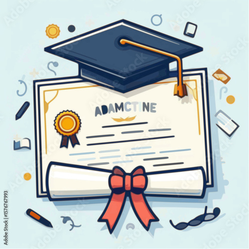 Icon of academic certificate with ribbon

