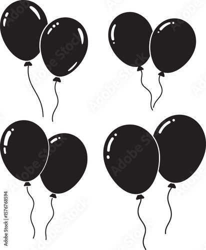 Two black balloons floating together in a simple silhouette style