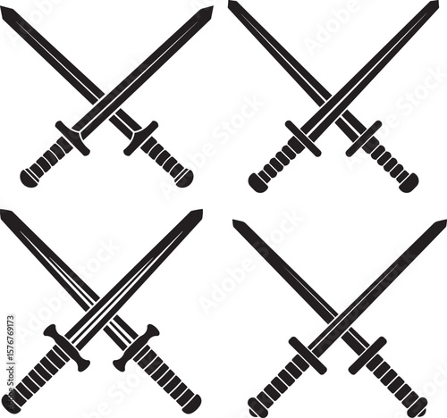 Two crossed sabers in silhouette style for combat or history themes