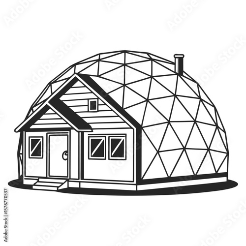 Geometric Dome House: Architectural Illustration
