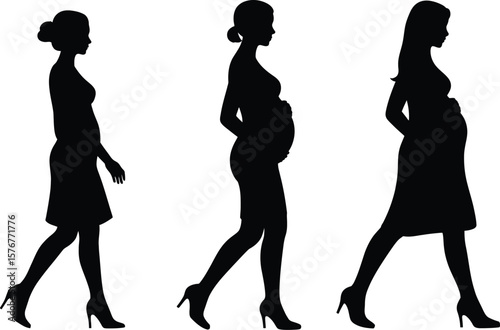 Female Silhouettes Illustrating Pregnancy Journey and Motherhood Transformation