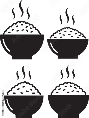 Steaming bowl of rice silhouette illustration