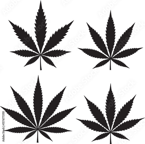 Single cannabis leaf silhouette design in black and white