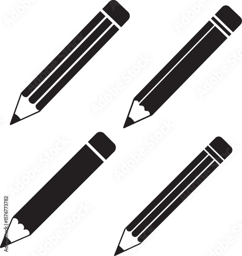 Classic wooden pencil silhouette with eraser and graphite tip